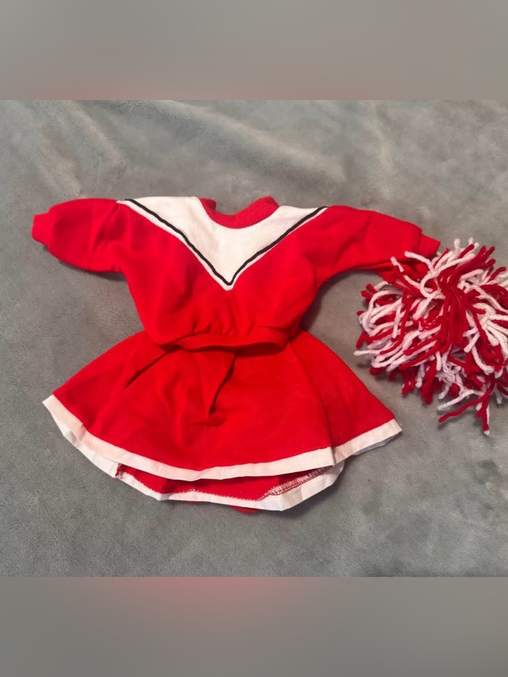 Red and White Doll Cheerleader Outfit with Pom-Pom fits American Girl Doll